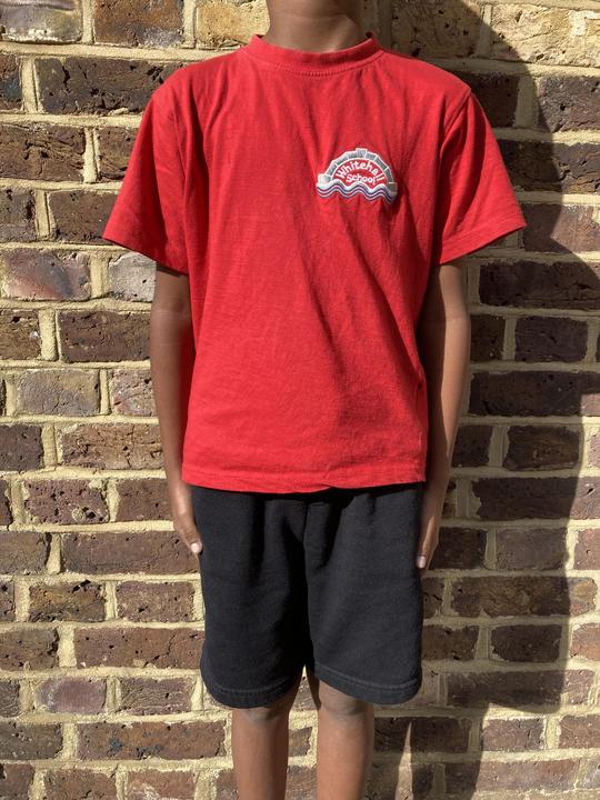 Picture of red tee-shirt with black shorts