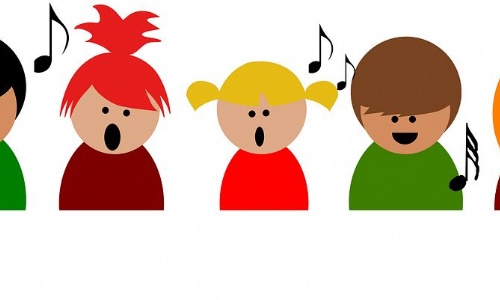 Cartoon image of children singing